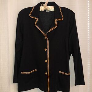 Vintage MP NWOT Black Gold Light Knit Collared Button FrontCardigan Jacket